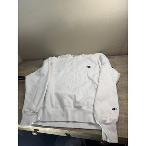 Champion Reverse Weave White Crewneck Sweatshirt Medium Back Spellout